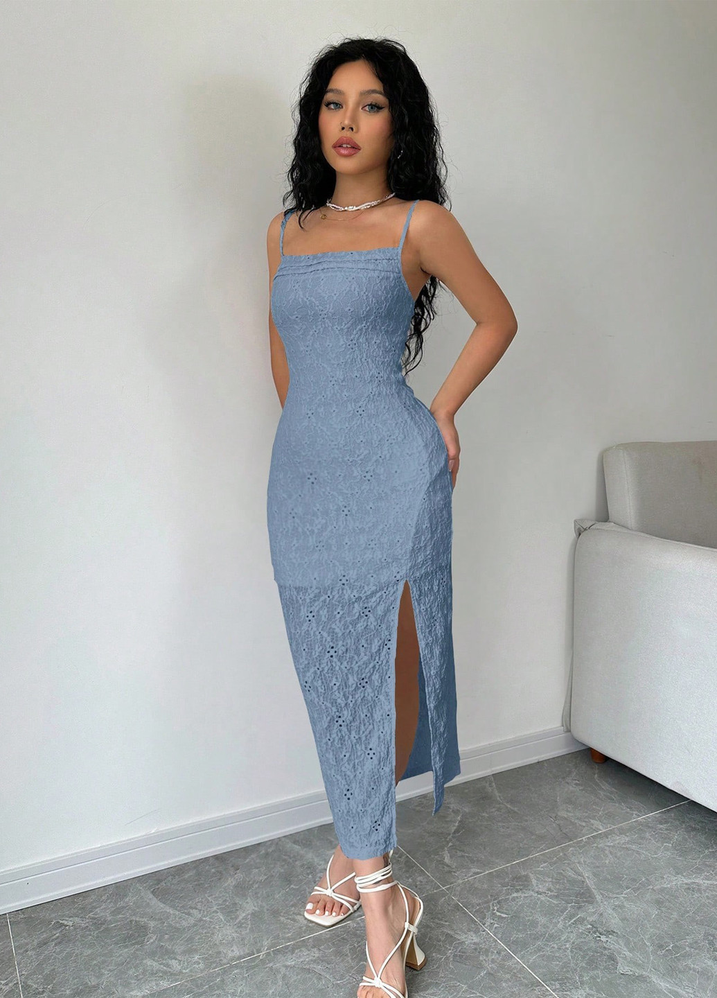 Сіро-голубий кежуал сукня сукня-комбінація SHEIN однотонна