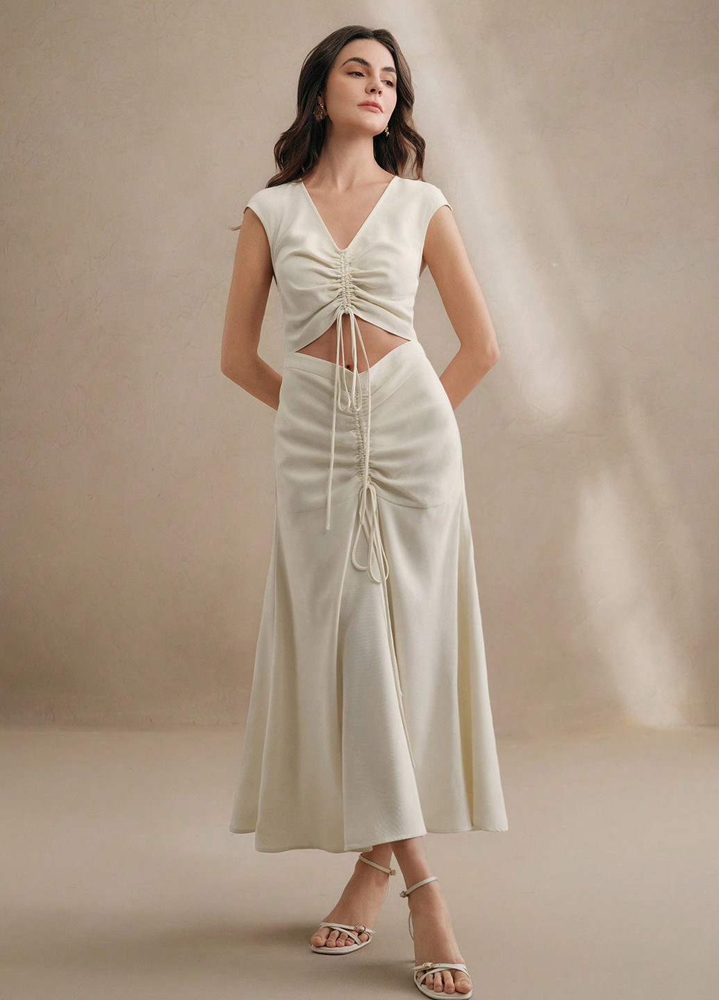 Молочное праздничный платье клеш, а-силуэт SHEIN однотонное