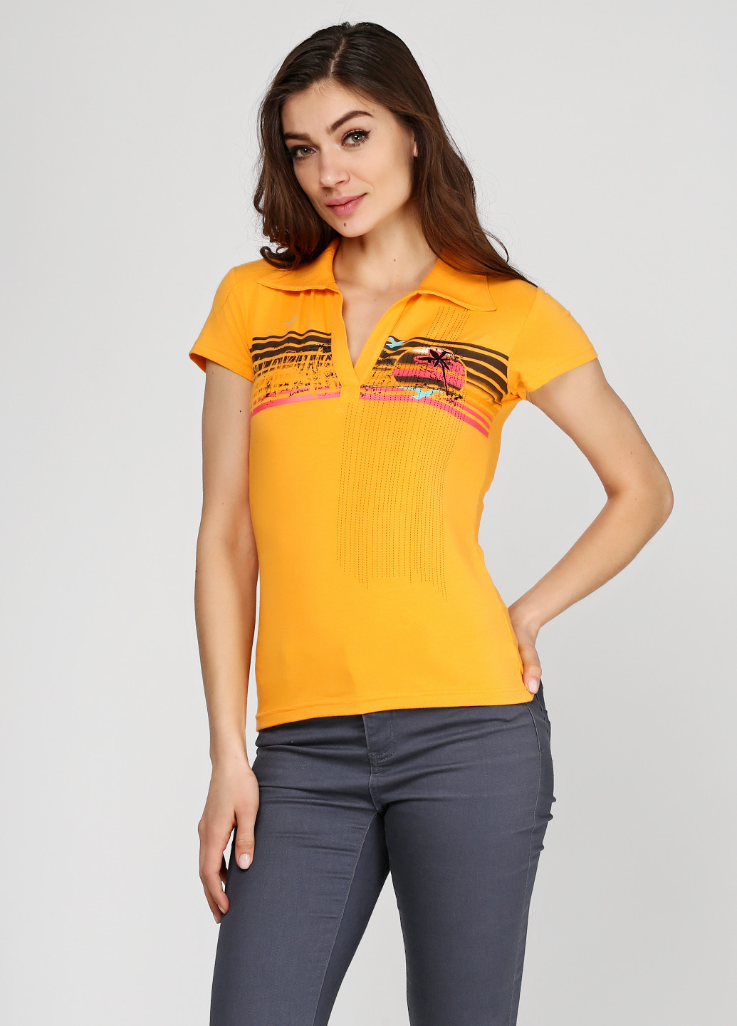 Оранжевая женская футболка-поло Billabong однотонная