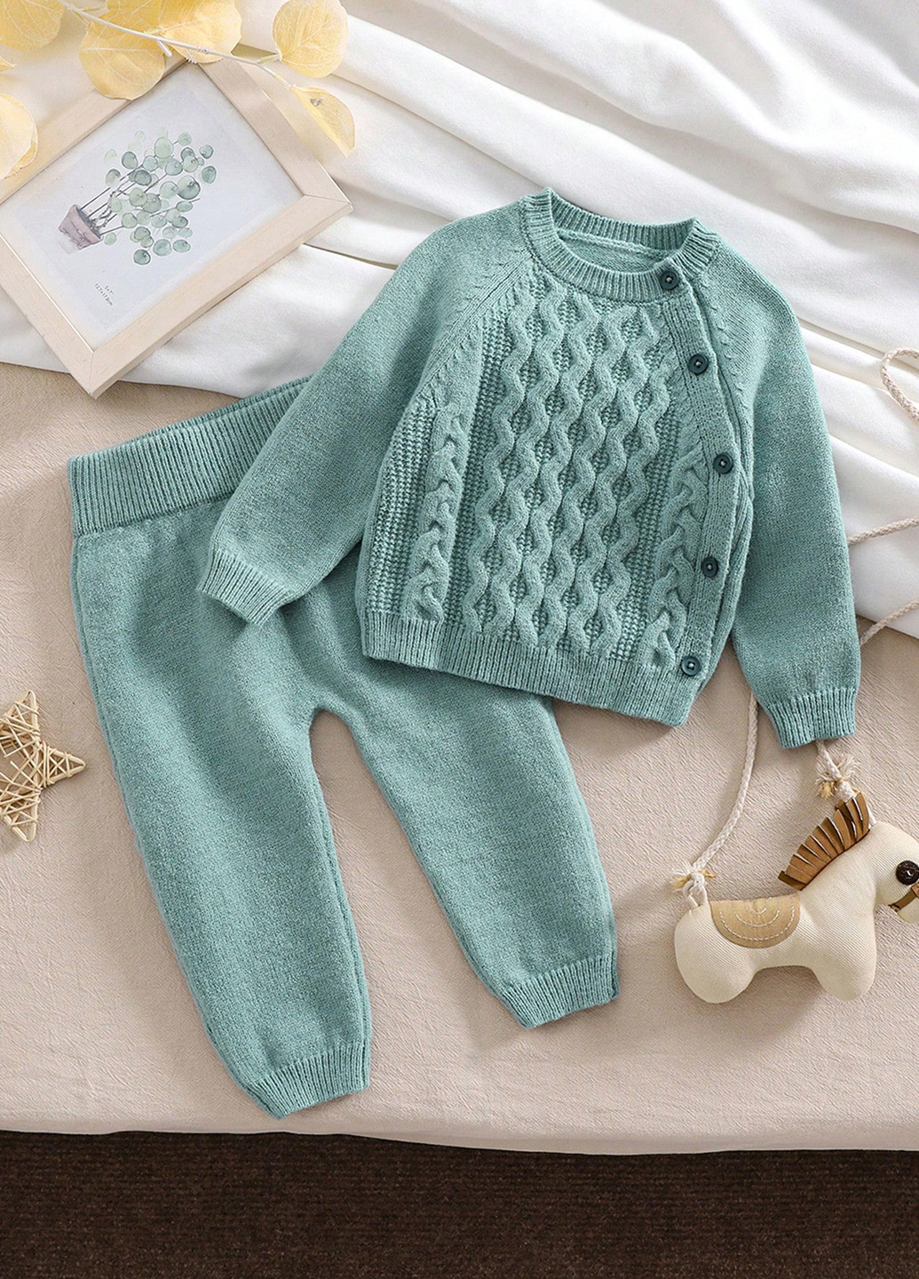 Мятный демисезонный костюм (свитер, брюки) брючный SHEIN