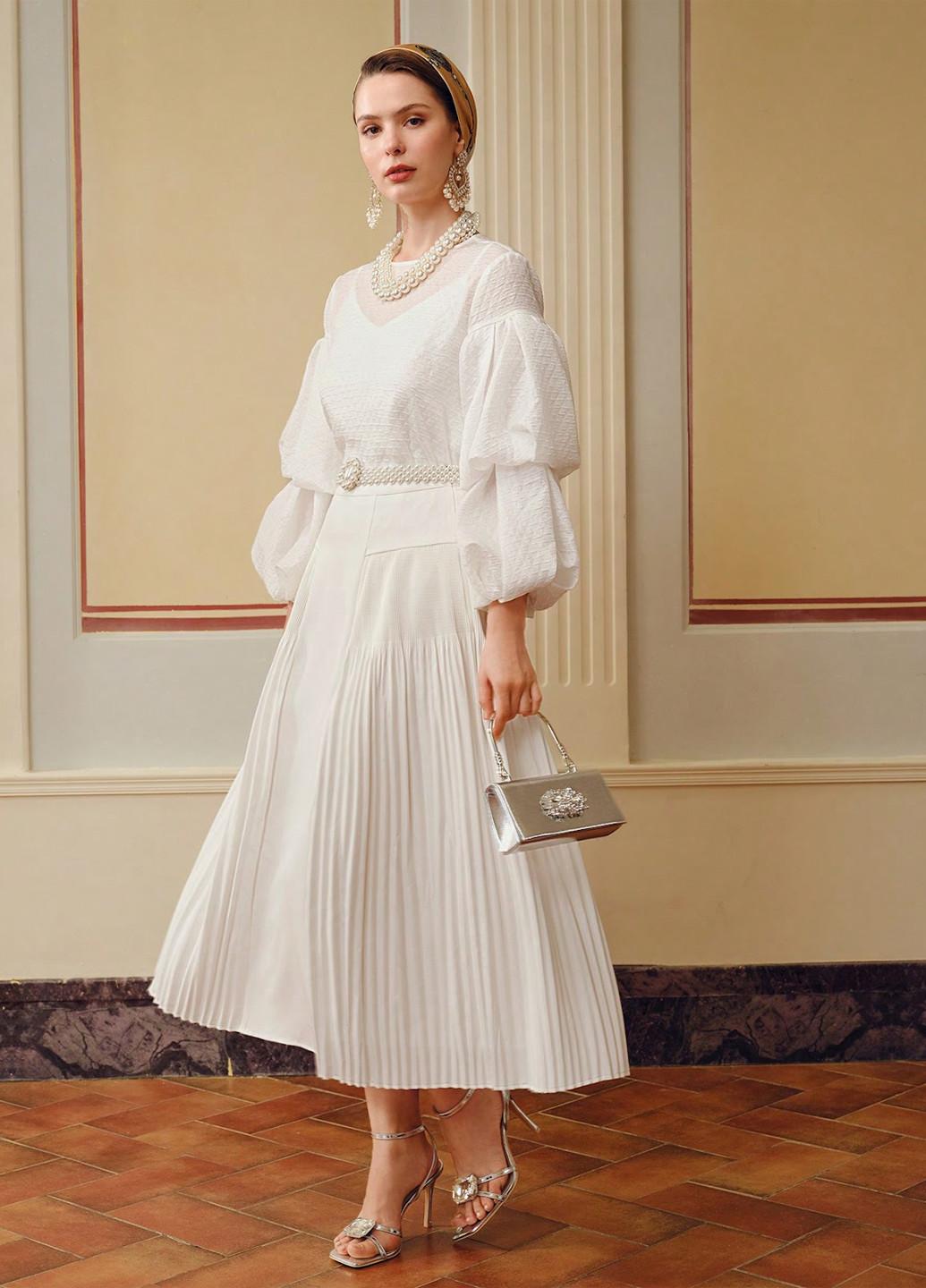 Молочная вечерний, кэжуал однотонная юбка SHEIN плиссе