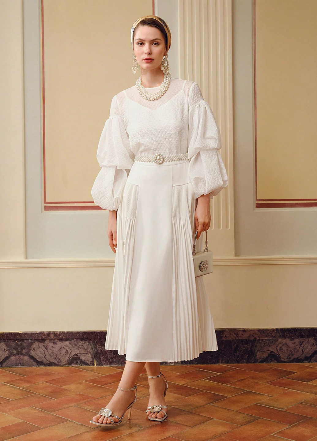 Молочная вечерний, кэжуал однотонная юбка SHEIN плиссе