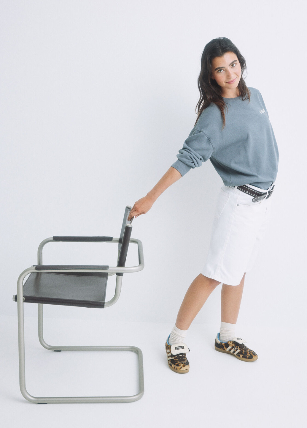 Серо-зеленый свитшот Hi&Bye логотип без декора (314252351)