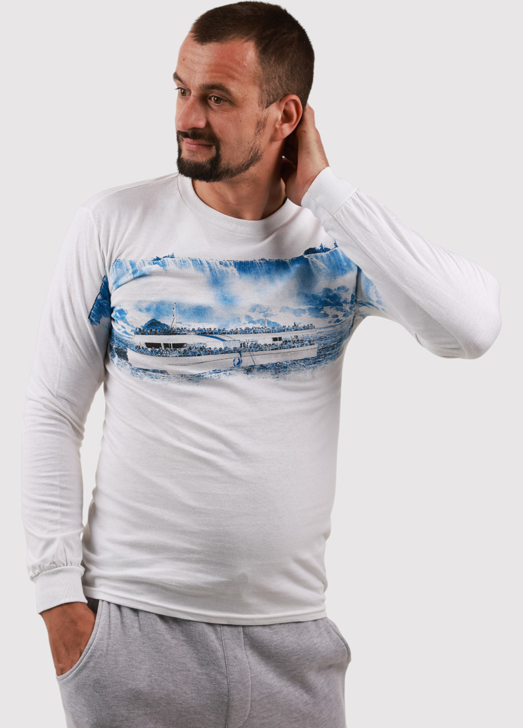 Белый демисезонный кэжуал лонгслив Blue 84 с рисунком