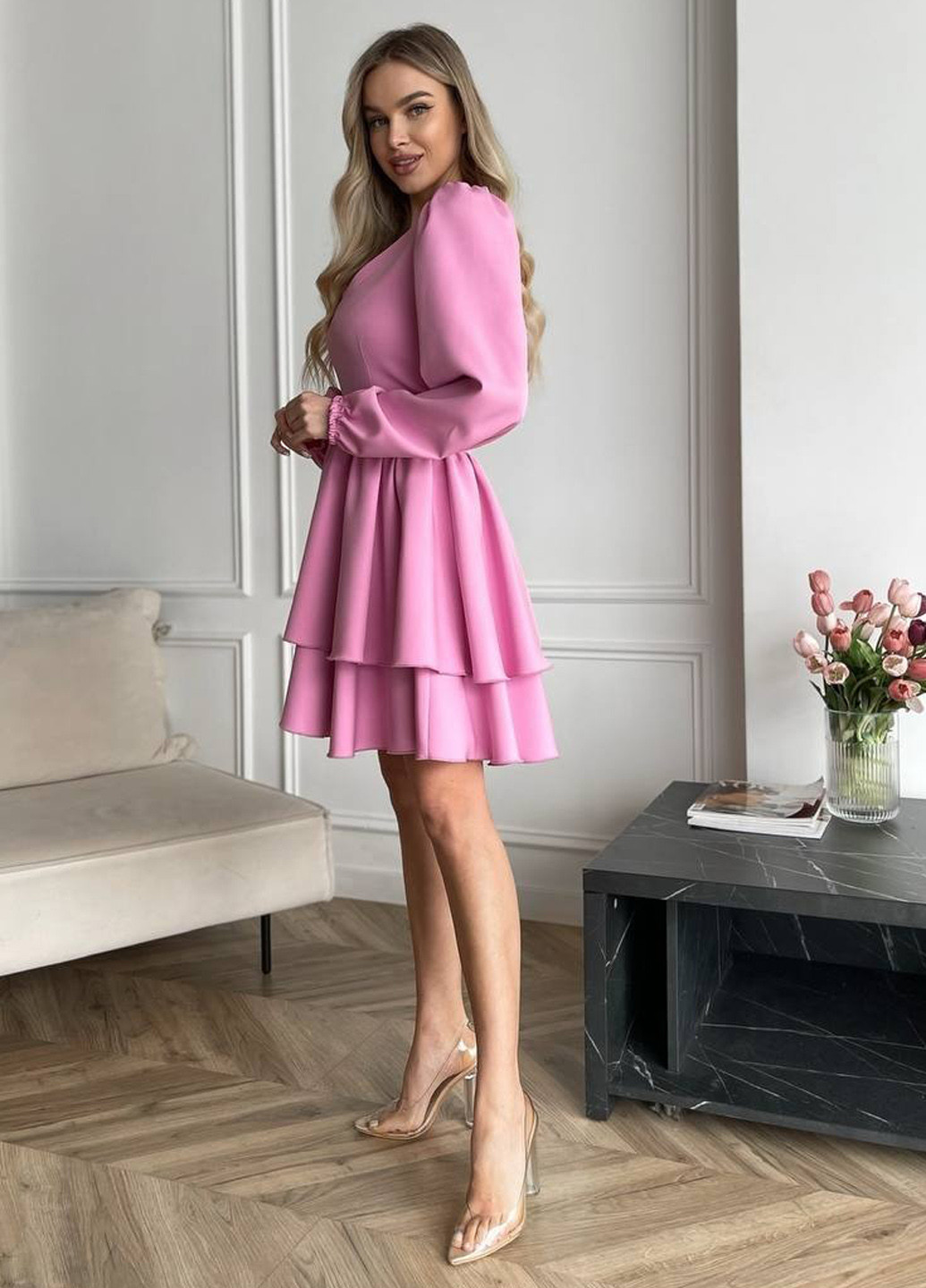 Розовое кэжуал платье а-силуэт No Brand однотонное