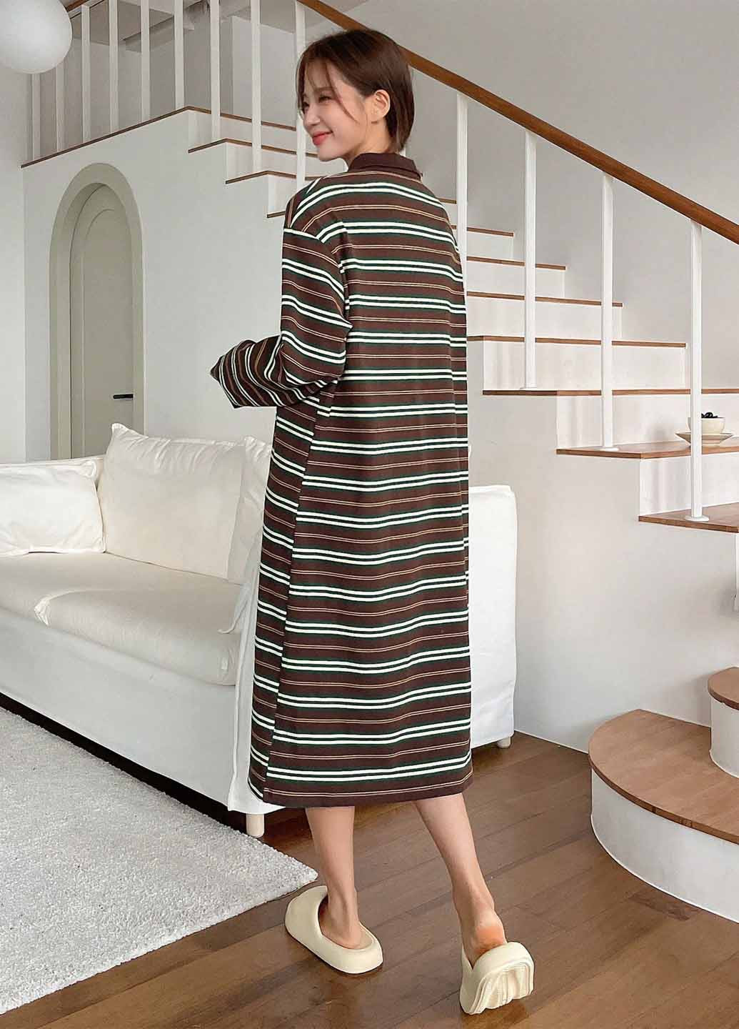 Коричнева домашній сукня поло SHEIN в смужку