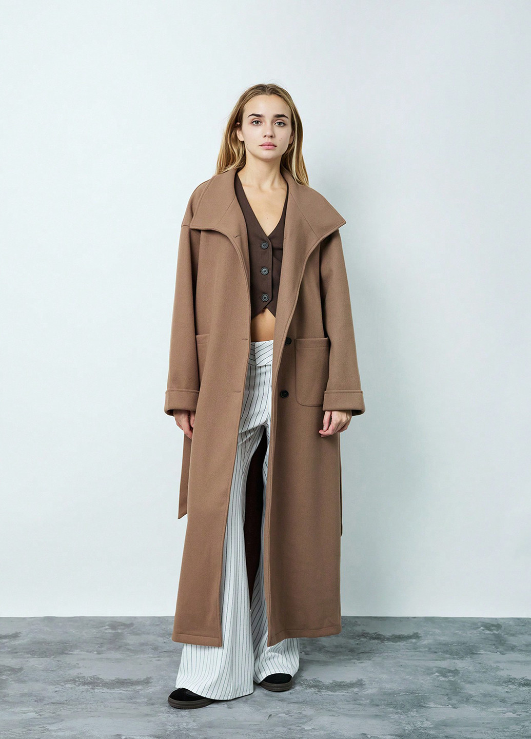 Коричневе демісезонне Пальто однобортне SHEIN