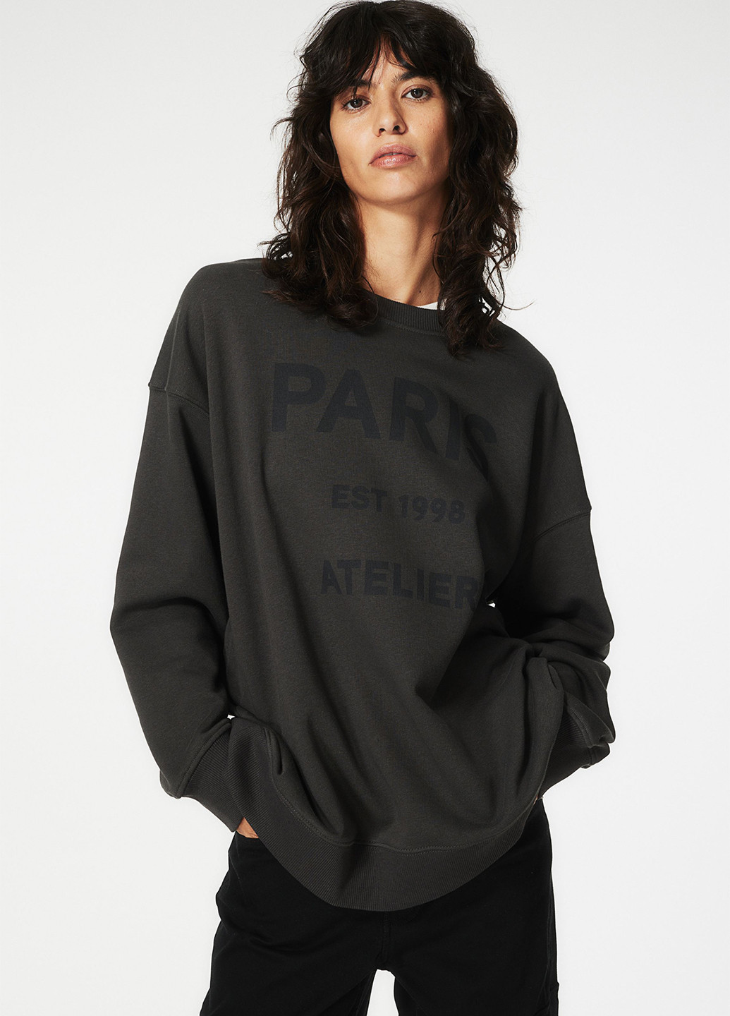 Темно-серый світшот H&M надпись без декора (366488538)