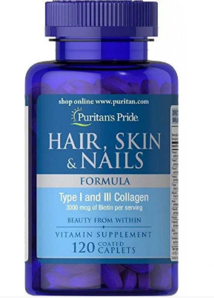 Добавка для здоров'я волосся, шкіри та нігтів Hair, Skin and Nails Formula Type 1 and 3 Collagen 120 Caps Puritans Pride (232599993)