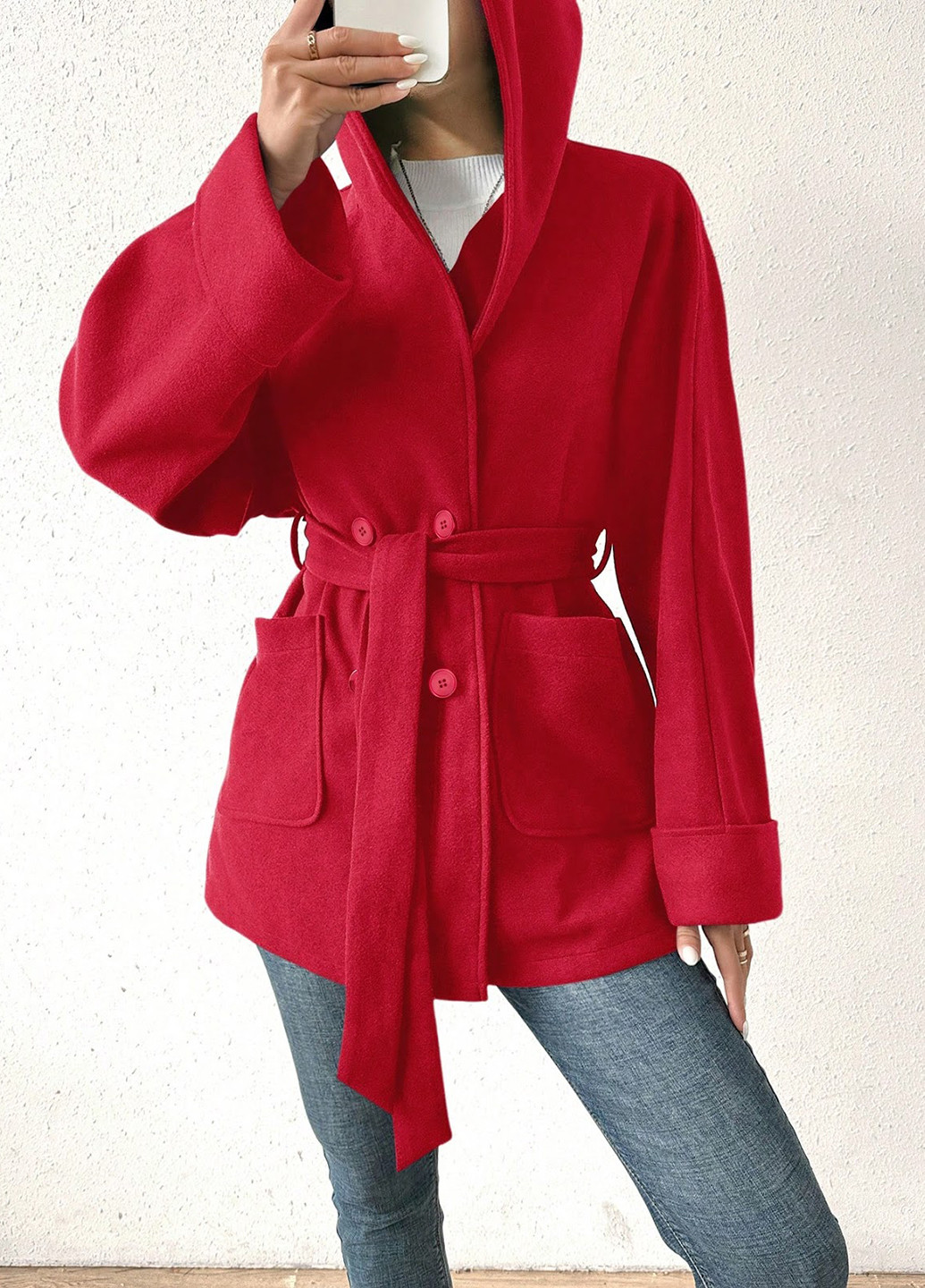 Червоне демісезонне Пальто двобортне SHEIN