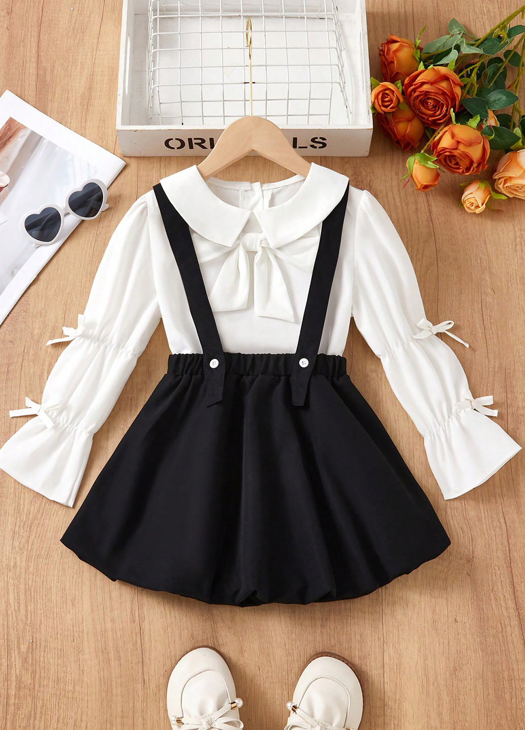 Черно-белый демисезонный костюм (блуза, юбка) юбочный SHEIN