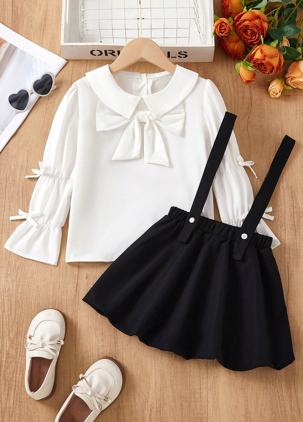 Черно-белый демисезонный костюм (блуза, юбка) юбочный SHEIN