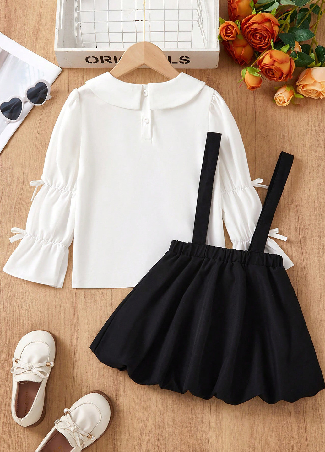 Черно-белый демисезонный костюм (блуза, юбка) юбочный SHEIN