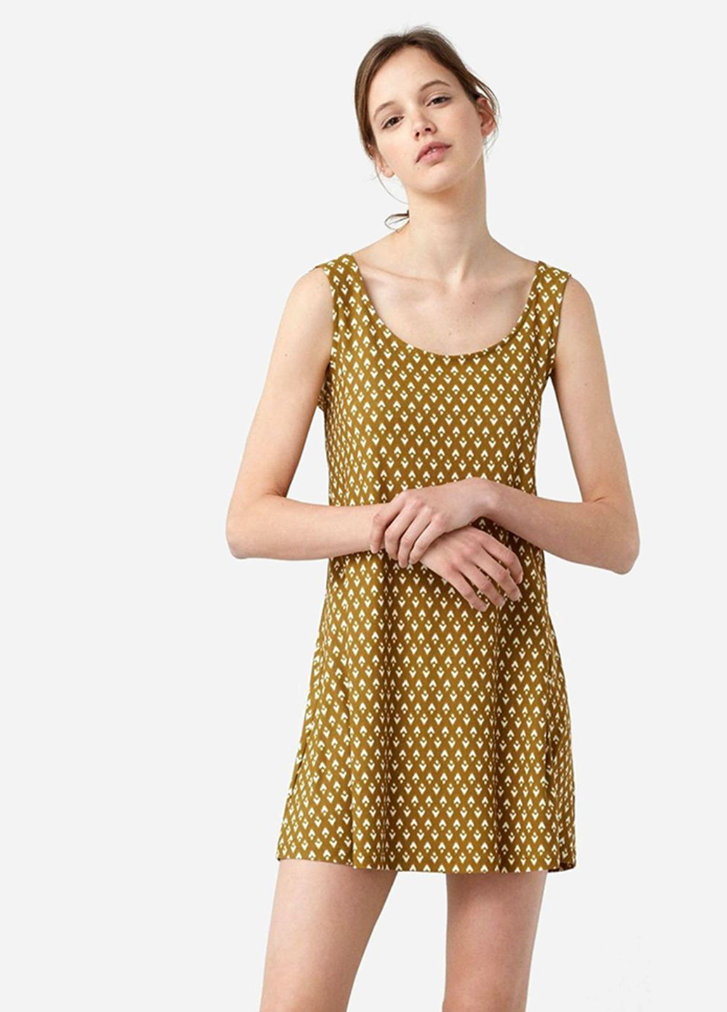Горчичное кэжуал платье а-силуэт Mango с геометрическим узором