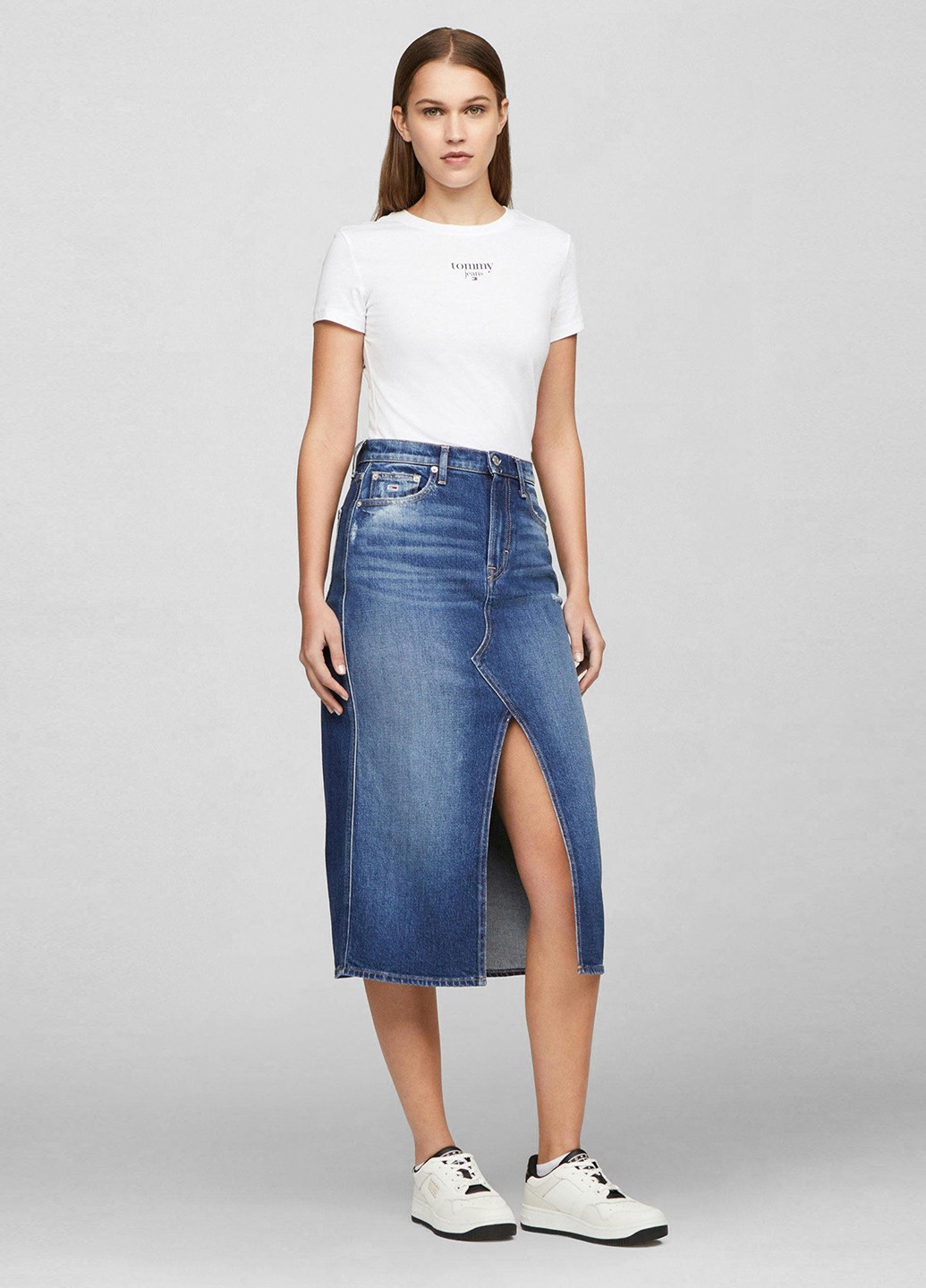 Синяя джинсовая однотонная юбка Tommy Jeans