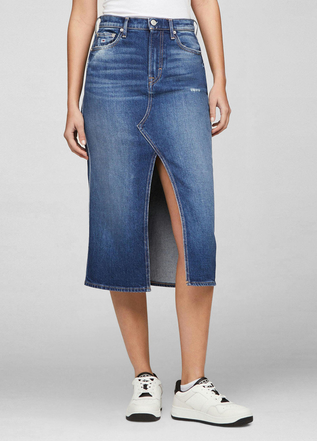 Синяя джинсовая однотонная юбка Tommy Jeans