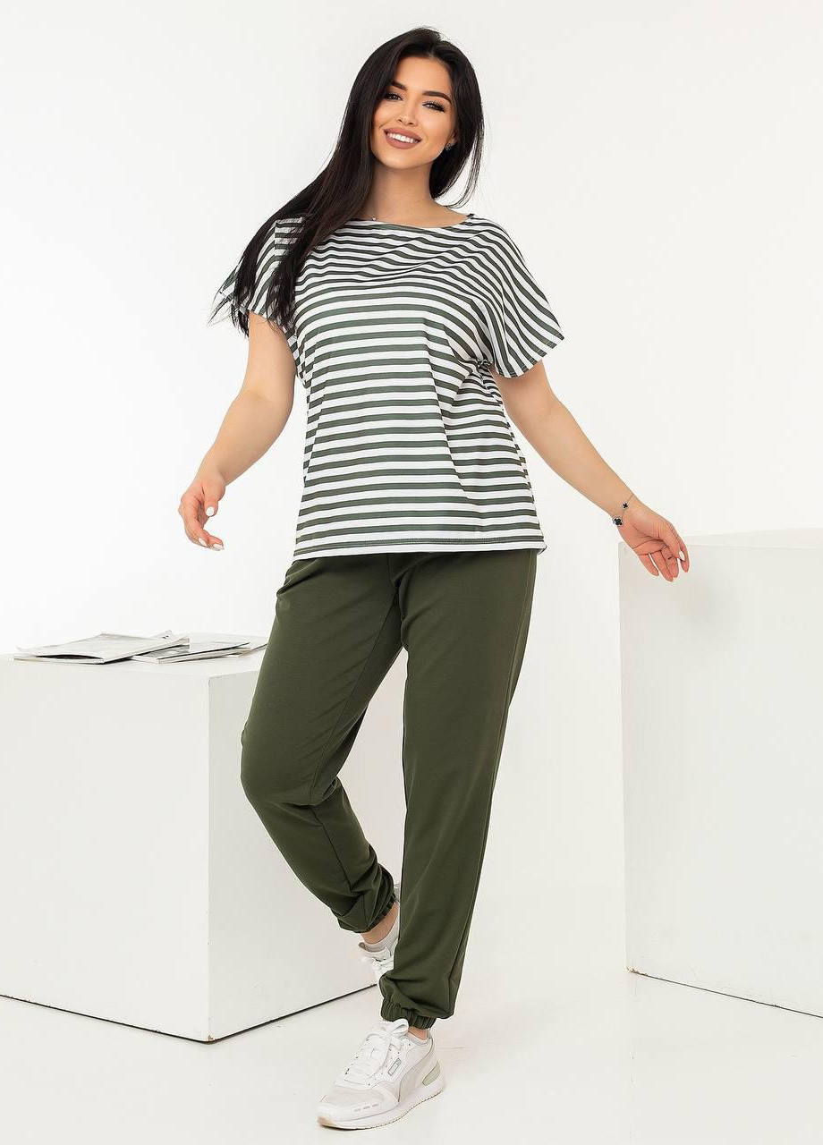 Женский костюм футболка в полоску и штаны цвет хаки р.48/50 362666 New Trend (255411727)