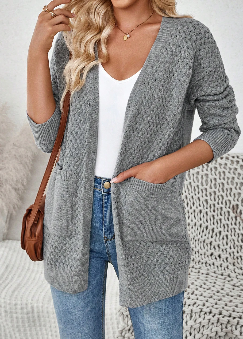 Серый демисезонный кардиган SHEIN
