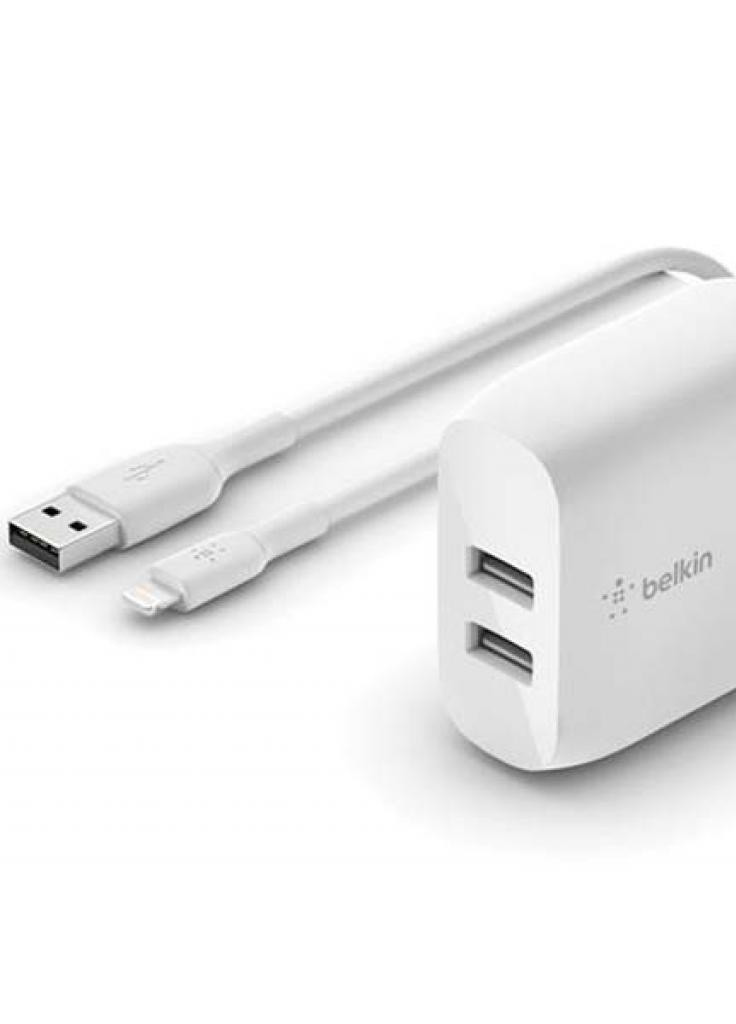 Зарядний пристрій Home Charger 24W DUAL USB 2.4A, Lightning 1m, white (WCD001VF1MWH) Belkin (216637693)