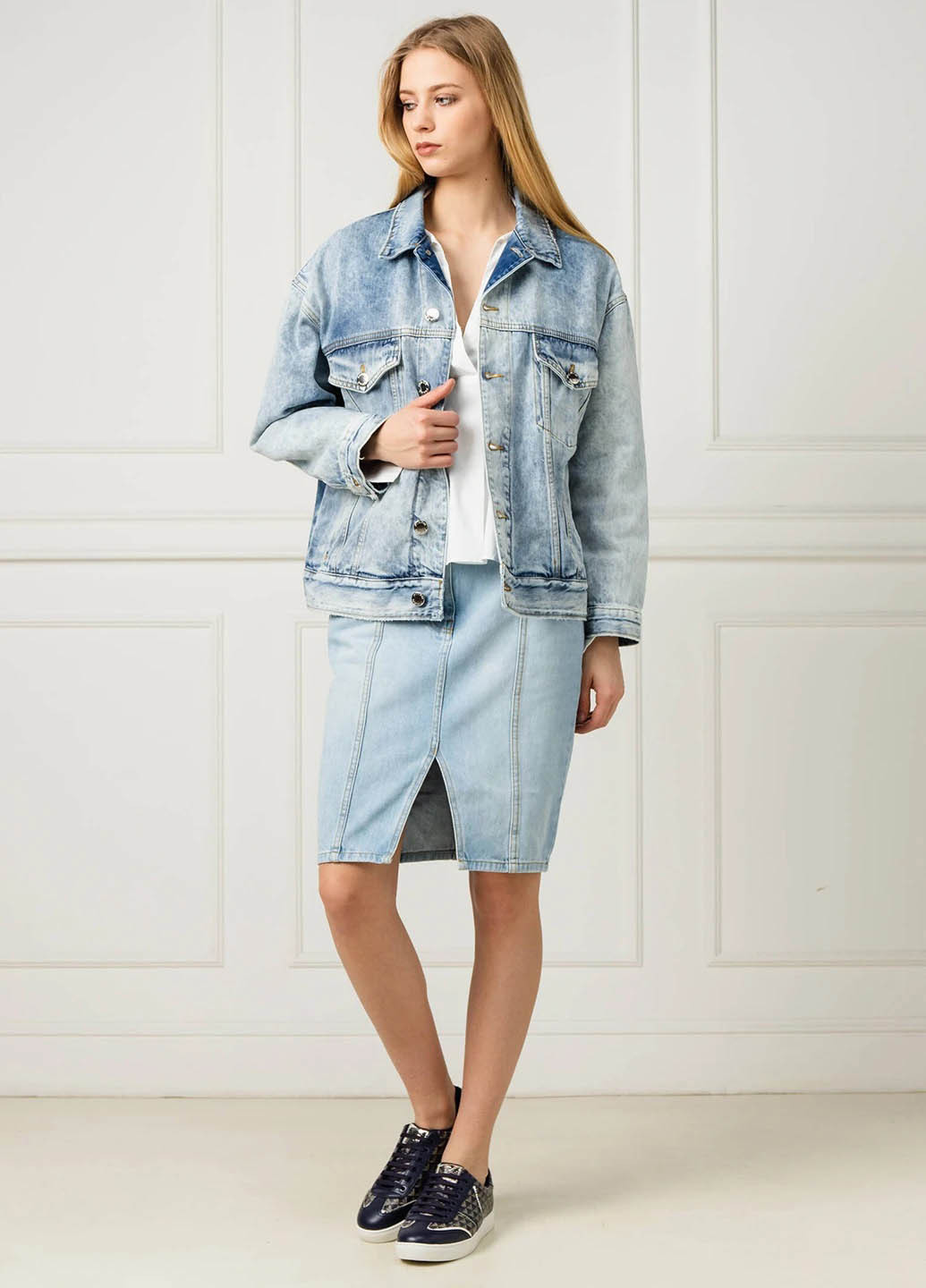 Голубая джинсовая однотонная юбка Pinko карандаш