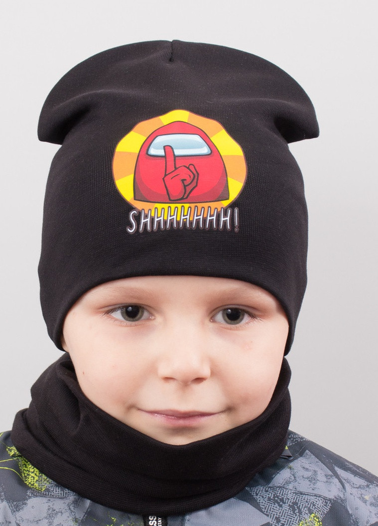 Детская шапка с хомутом КАНТА "SHHH" размер 48-52 черный (OC-596) Канта (222439526)