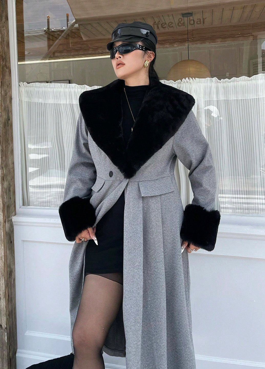 Світло-сіре зимнє Пальто двобортне SHEIN