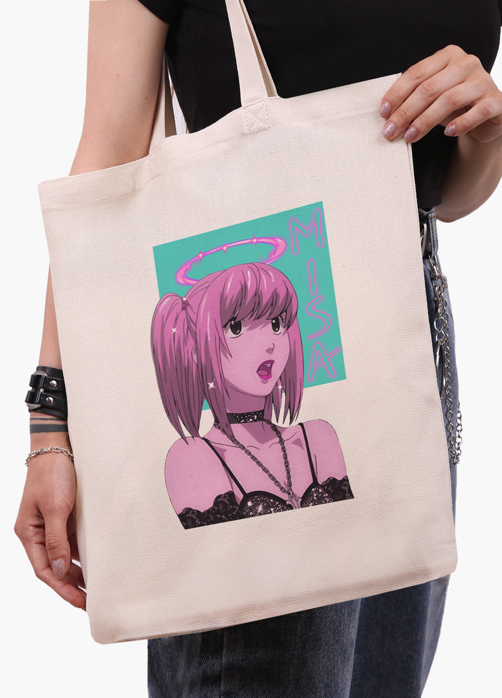 Еко сумка шоппер біла Мисан Амане Зошит смерті (Misa Amane Death Note) (9227-2827-WT-1) Еко сумка шоппер біла 41*35 см MobiPrint (221682952)