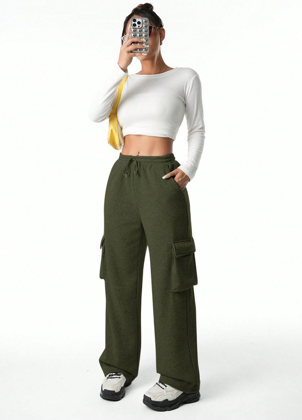 Хаки спортивные, кэжуал демисезонные карго брюки SHEIN