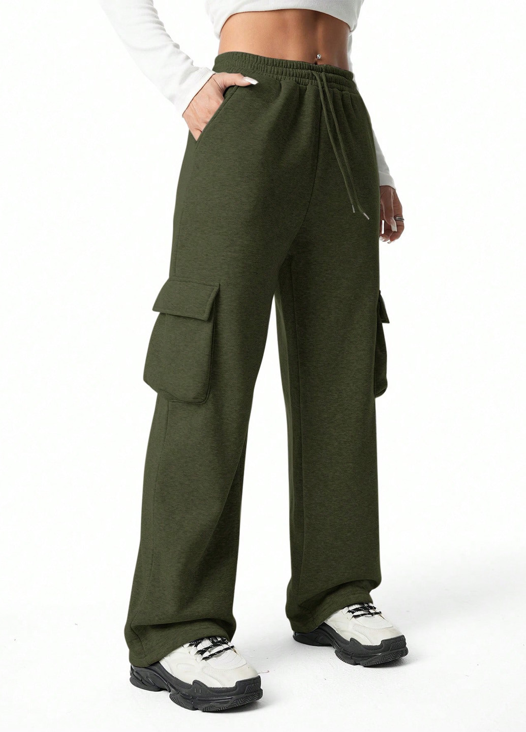 Хаки спортивные, кэжуал демисезонные карго брюки SHEIN