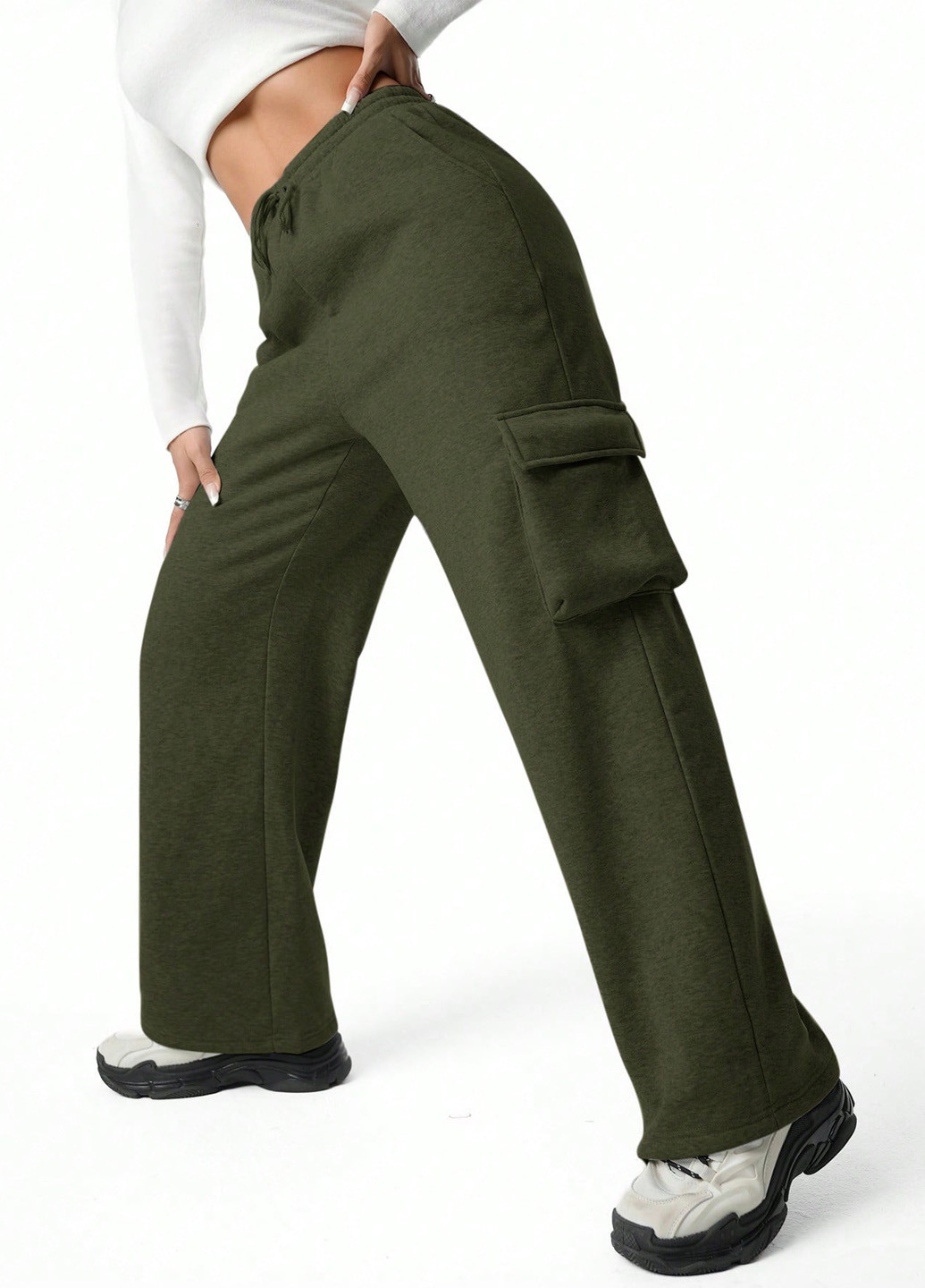 Хаки спортивные, кэжуал демисезонные карго брюки SHEIN