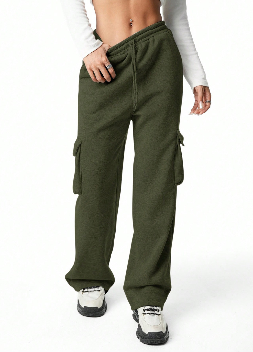 Хаки спортивные, кэжуал демисезонные карго брюки SHEIN