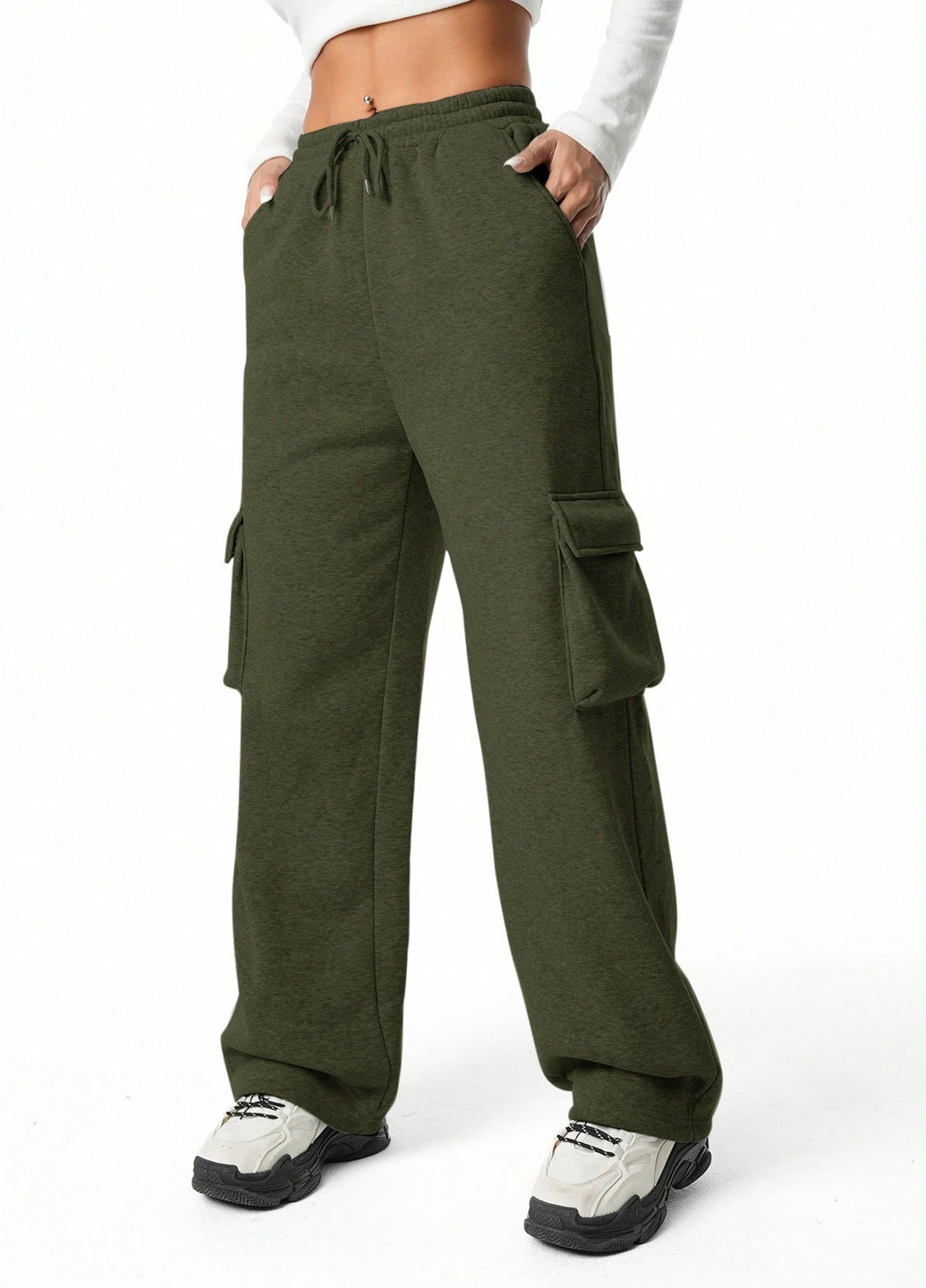 Хаки спортивные, кэжуал демисезонные карго брюки SHEIN