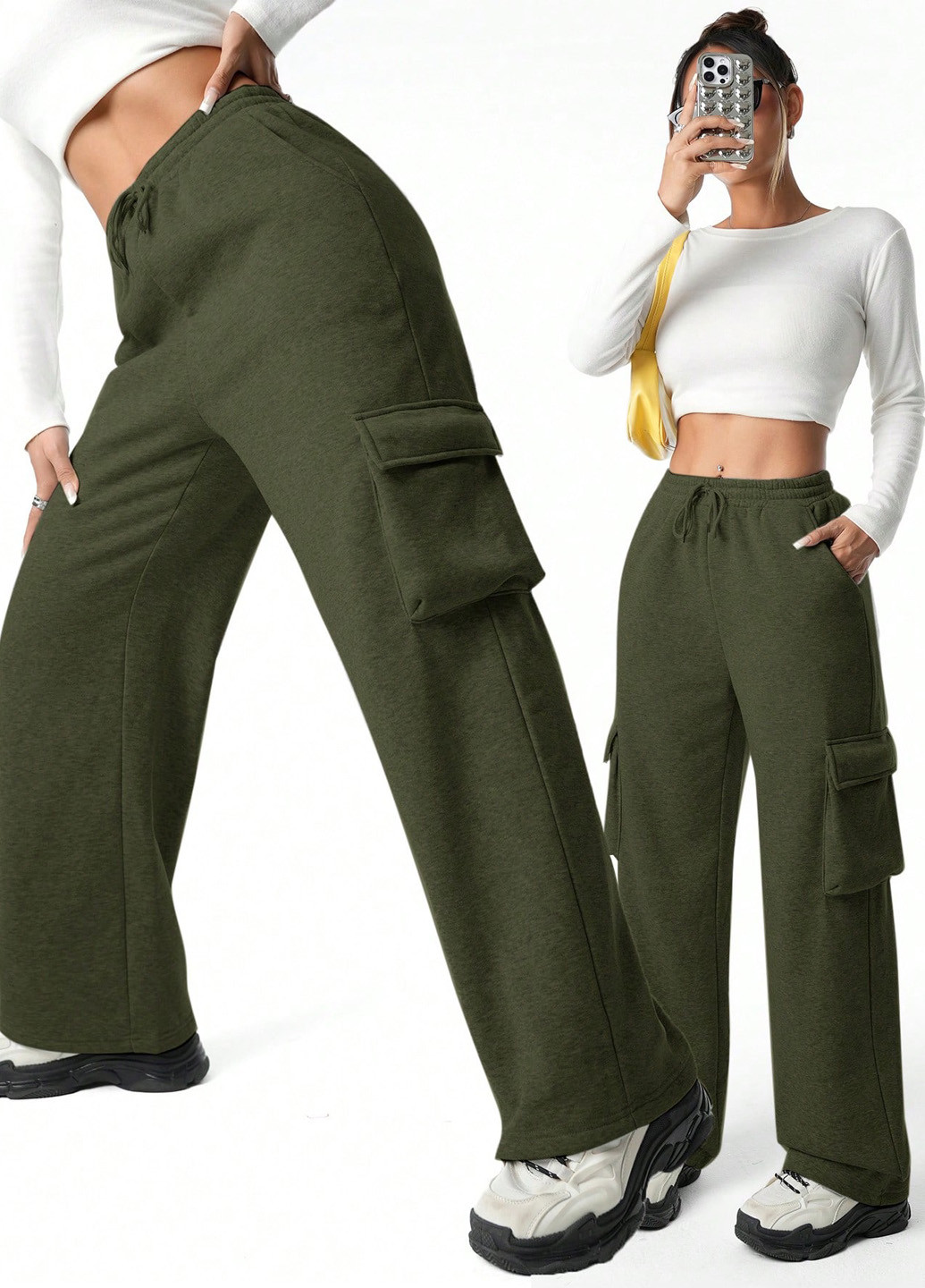 Хаки спортивные, кэжуал демисезонные карго брюки SHEIN