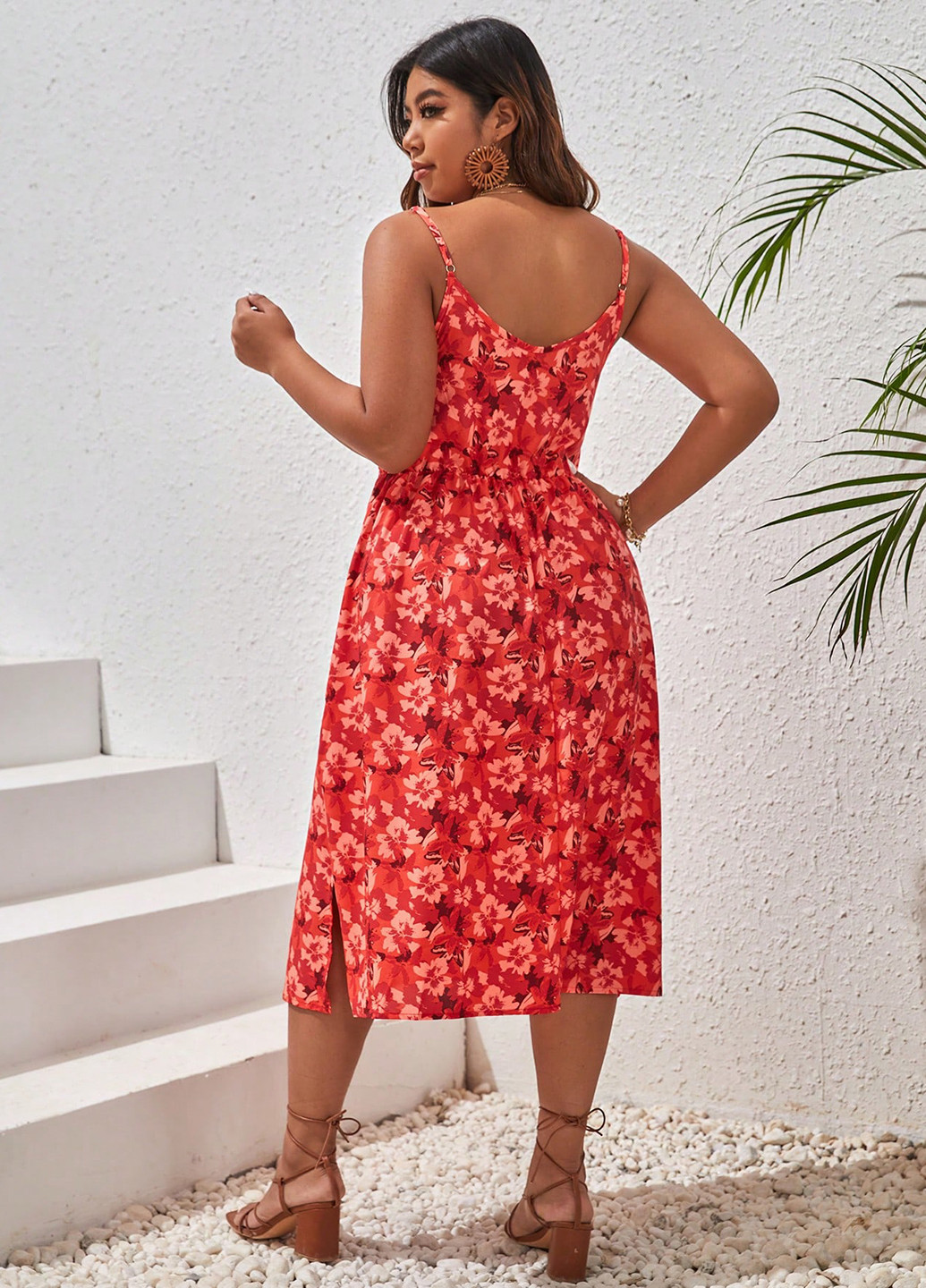 Комбинированное кэжуал платье клеш SHEIN с цветочным принтом