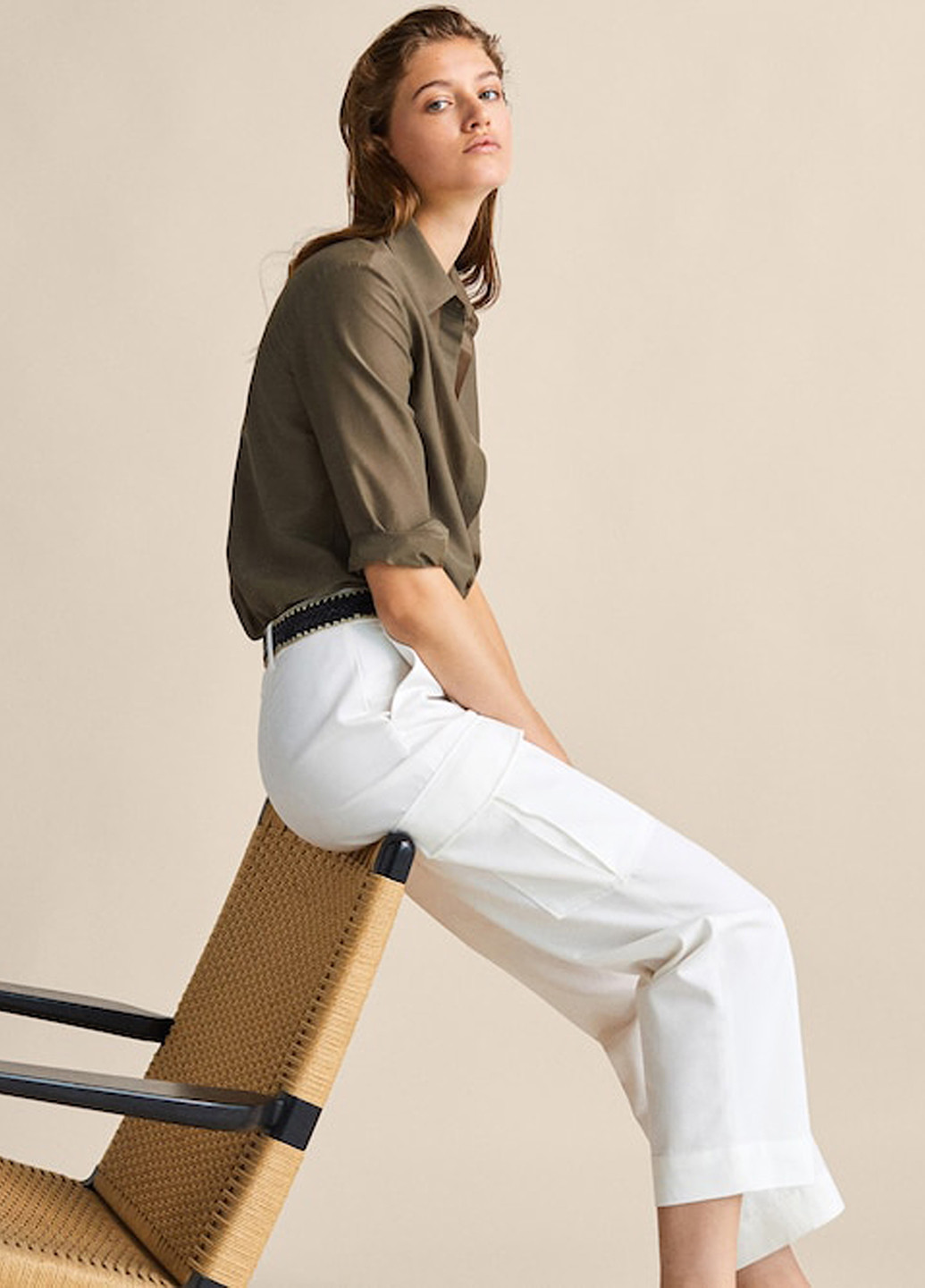Белые кэжуал демисезонные карго брюки Massimo Dutti