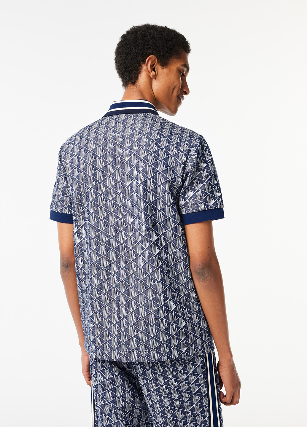 Серо-синяя футболка-поло для мужчин Lacoste с геометрическим узором