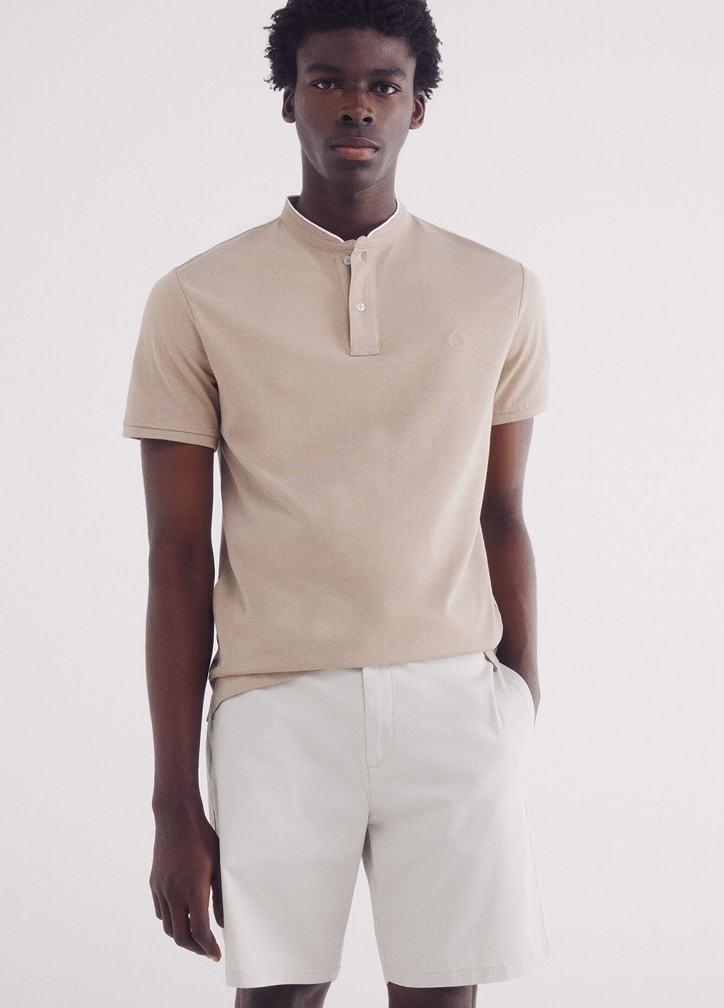 Бежевая футболка-поло для мужчин Springfield однотонная