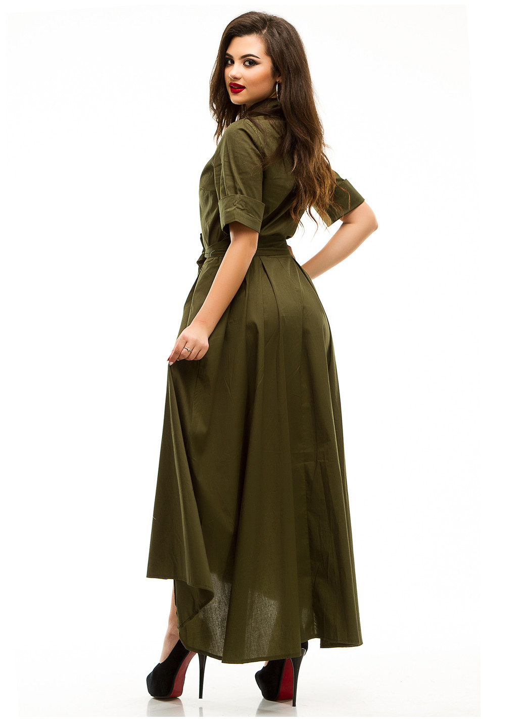Оливковое (хаки) кэжуал платье Lady Style однотонное