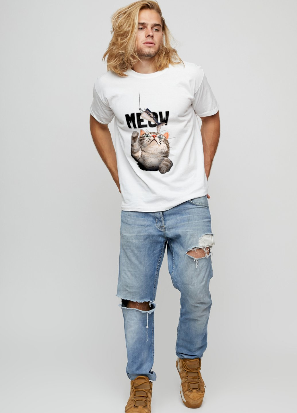 Біла футболка чоловіча basic /air print/ YAPPI