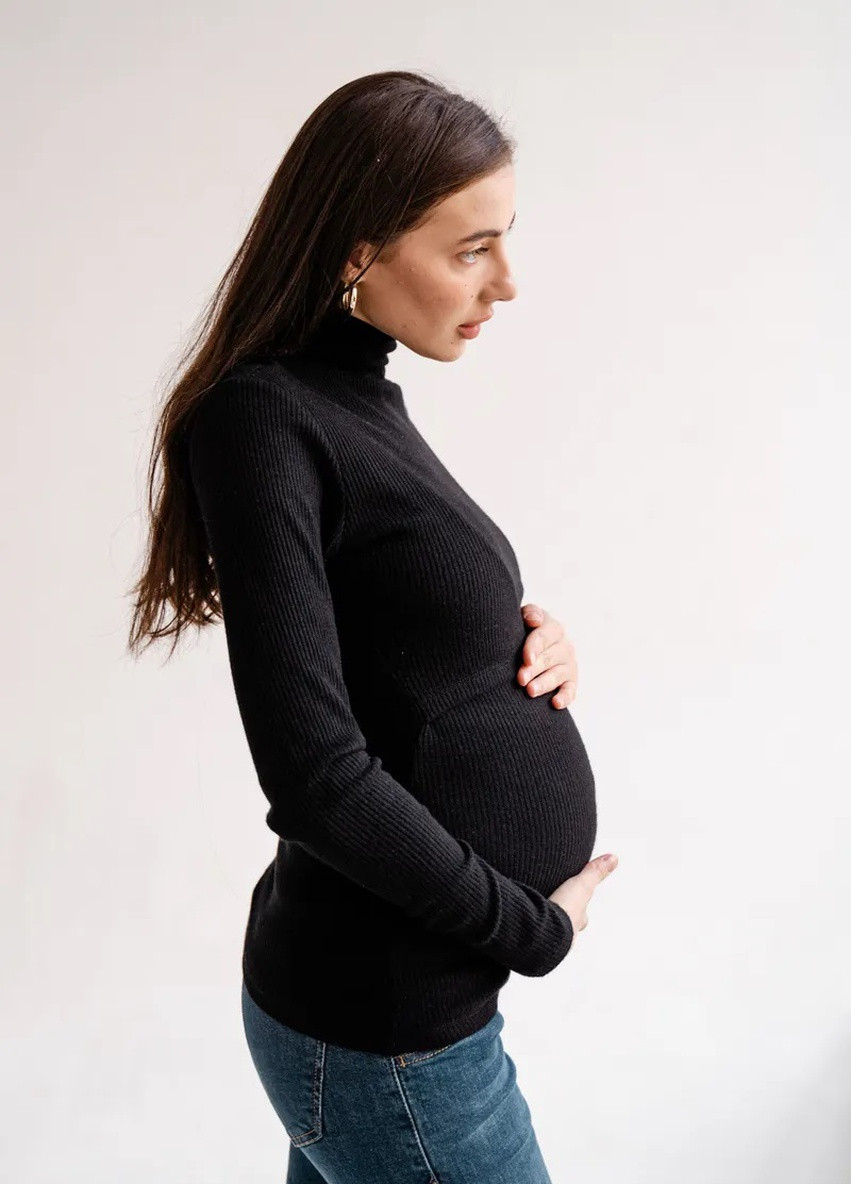 Черная кофта гольф для беременных и кормящих мам трикотажная с секретом для кормления To Be (248253998)