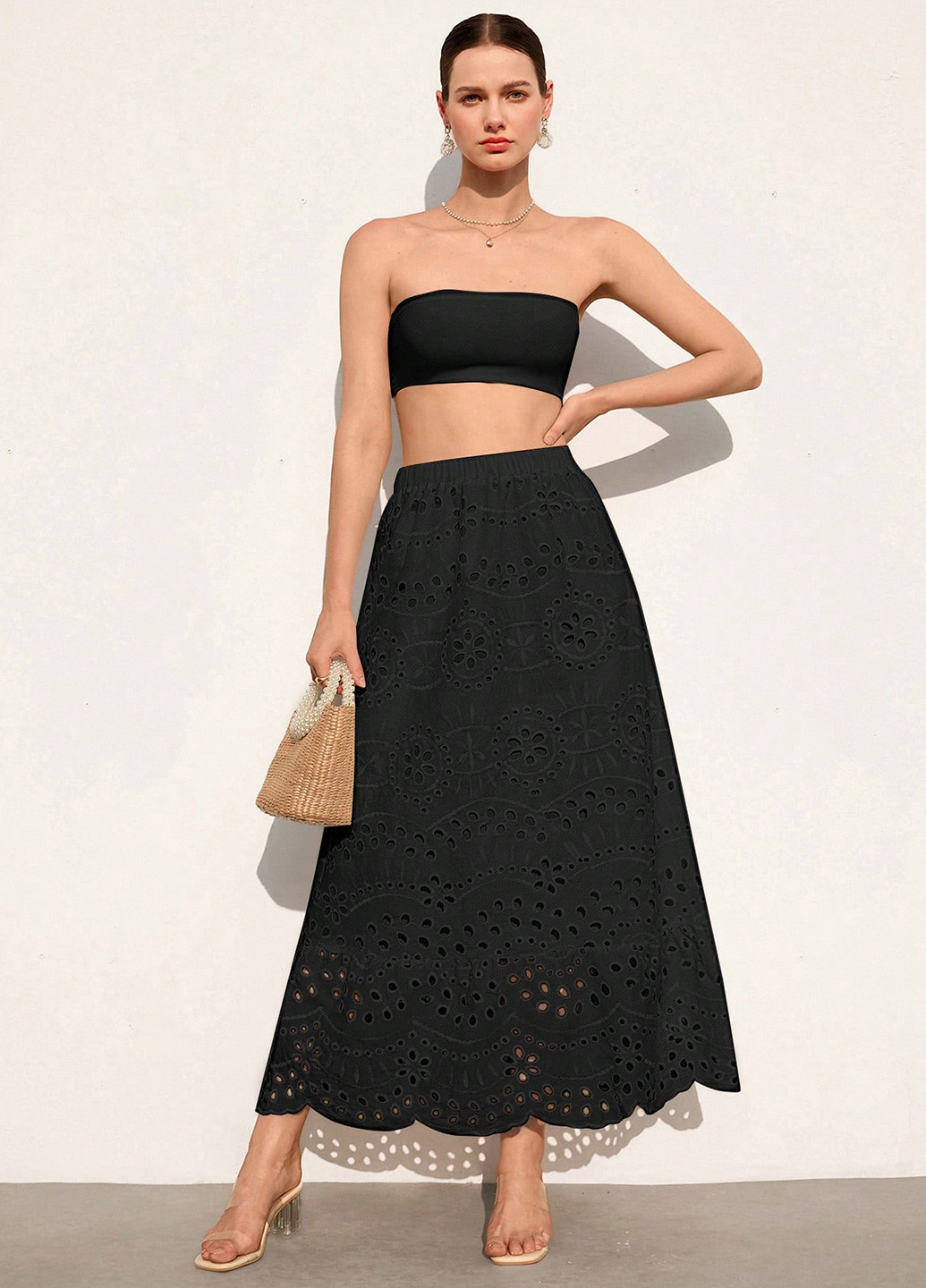 Черная кэжуал однотонная юбка SHEIN клешированная