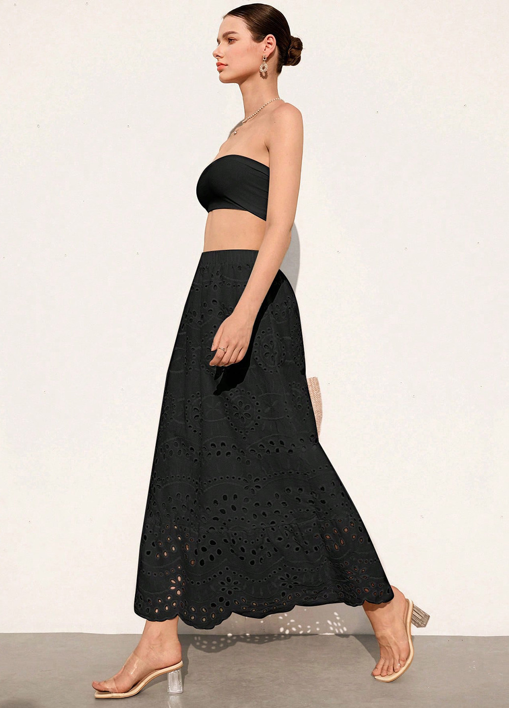 Черная кэжуал однотонная юбка SHEIN клешированная