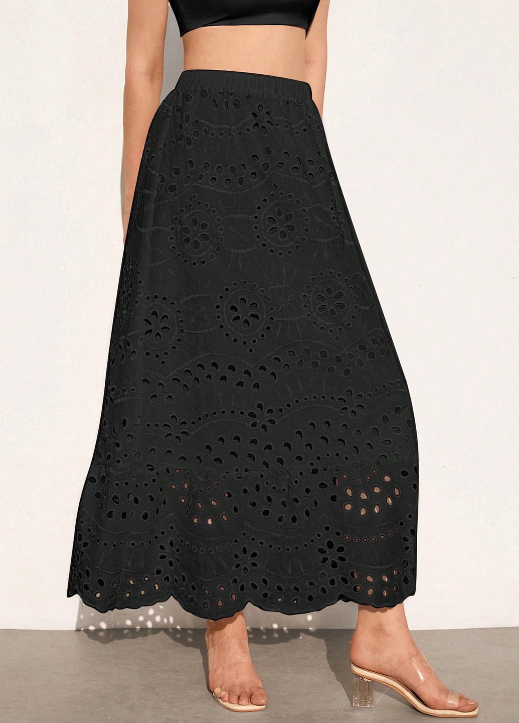 Черная кэжуал однотонная юбка SHEIN клешированная