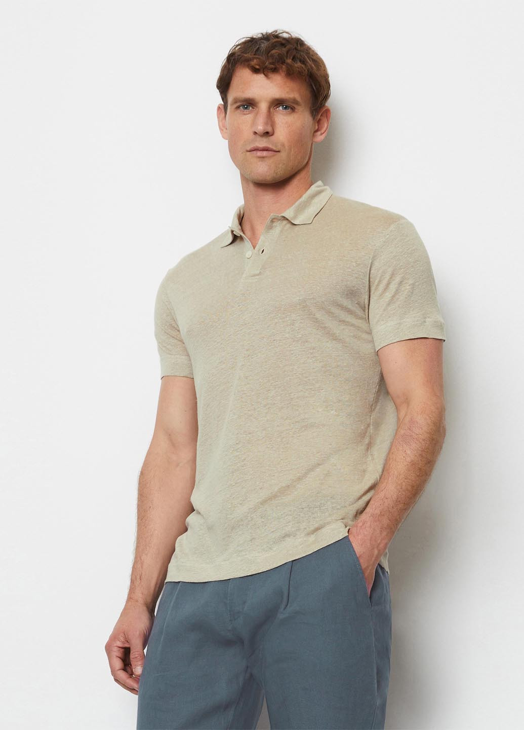 Бежевая футболка-поло для мужчин Marc O'Polo меланжевая