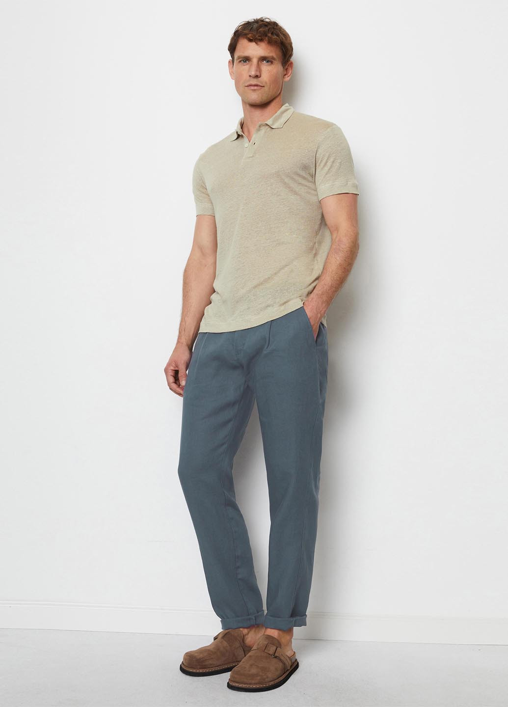 Бежевая футболка-поло для мужчин Marc O'Polo меланжевая