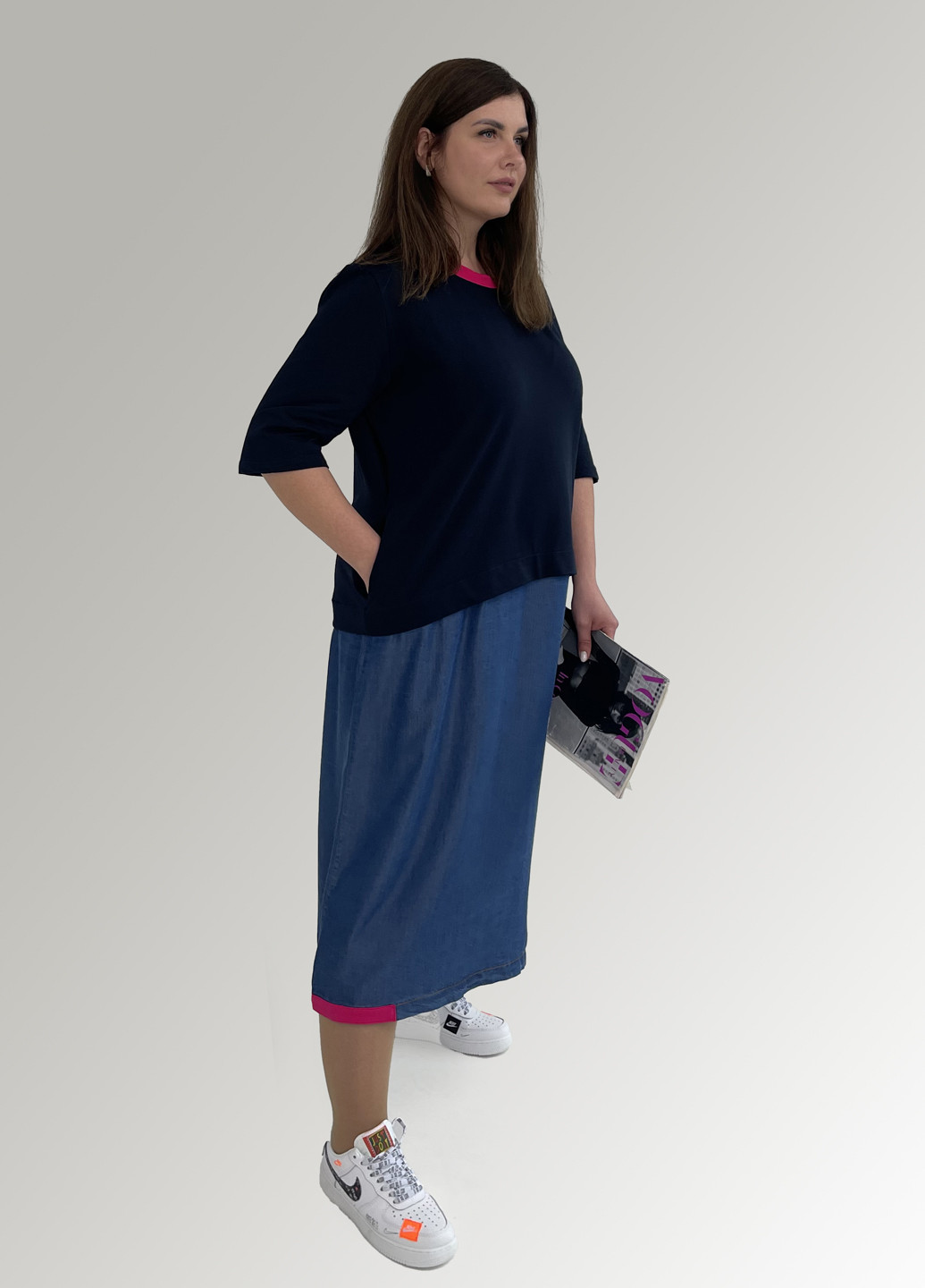 Темно-синя кежуал сукня а-силует Hookk Design однотонна