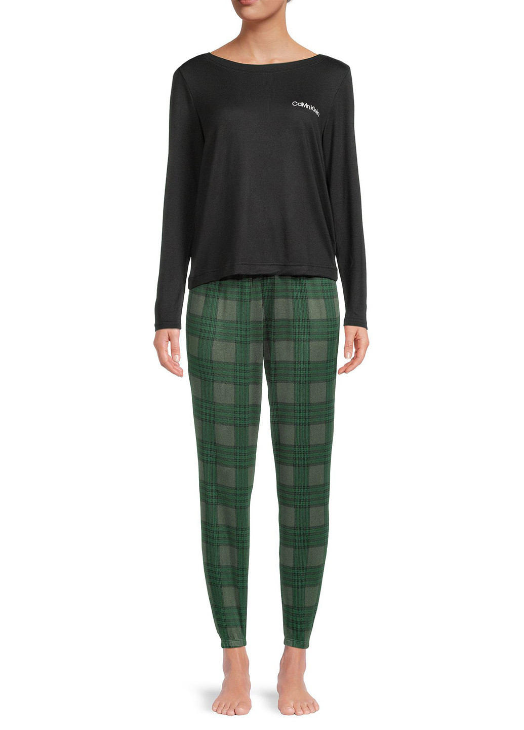Темно-зелена всесезон піжама (лонгслів, штани) лонгслив + брюки Calvin Klein
