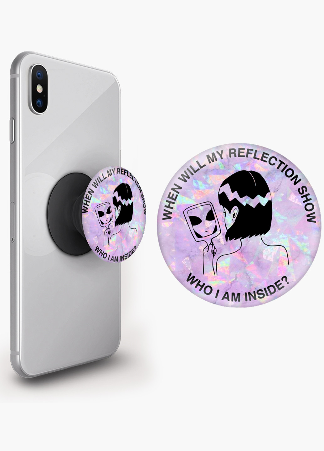 Попсокет (Popsockets) держатель для смартфона Девушка инопланетянин (Why I am inside?) (8754-2847) Черный MobiPrint (221548581)
