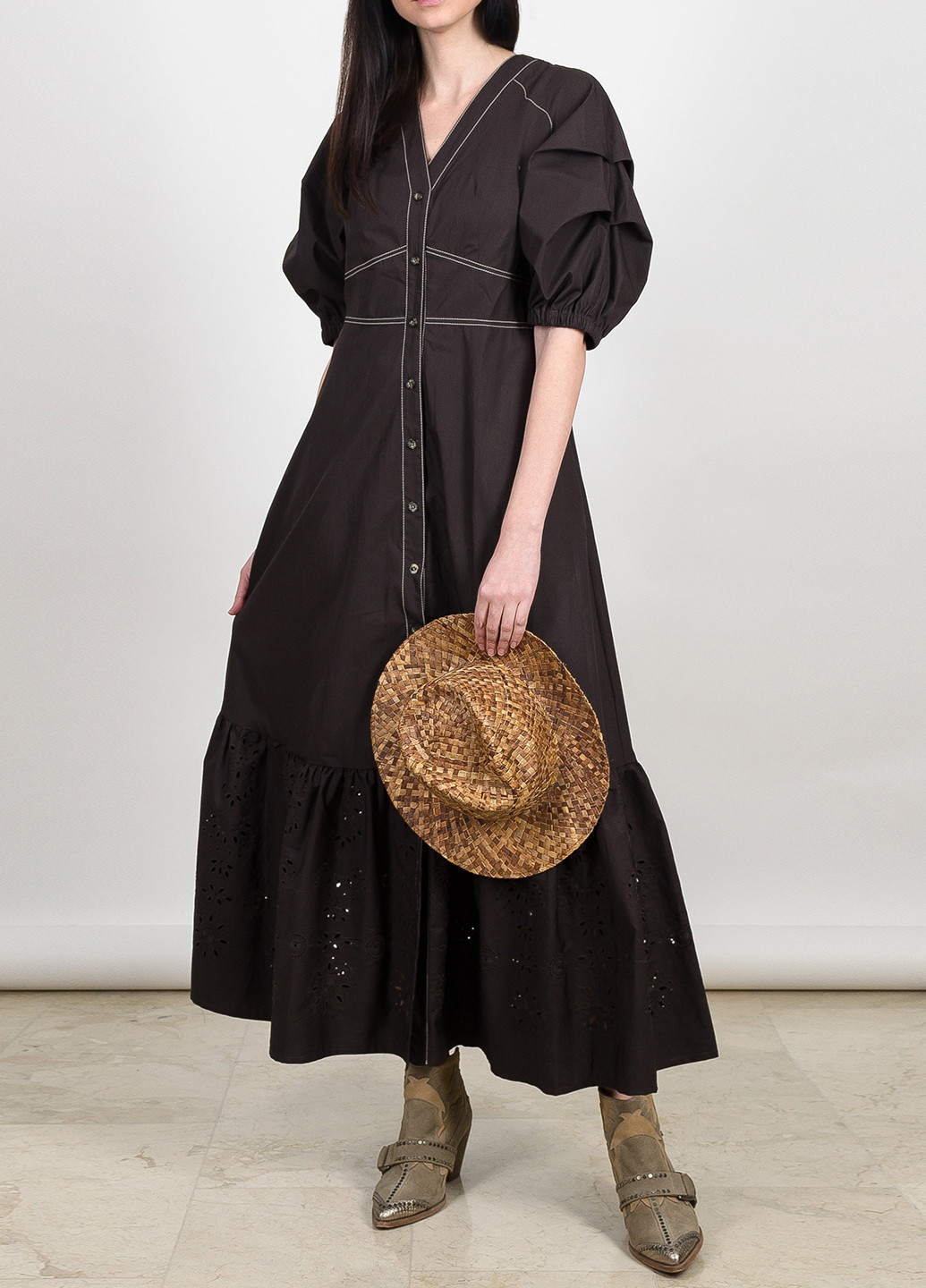 Темно-коричневое кэжуал платье клеш Dolcedonna однотонное