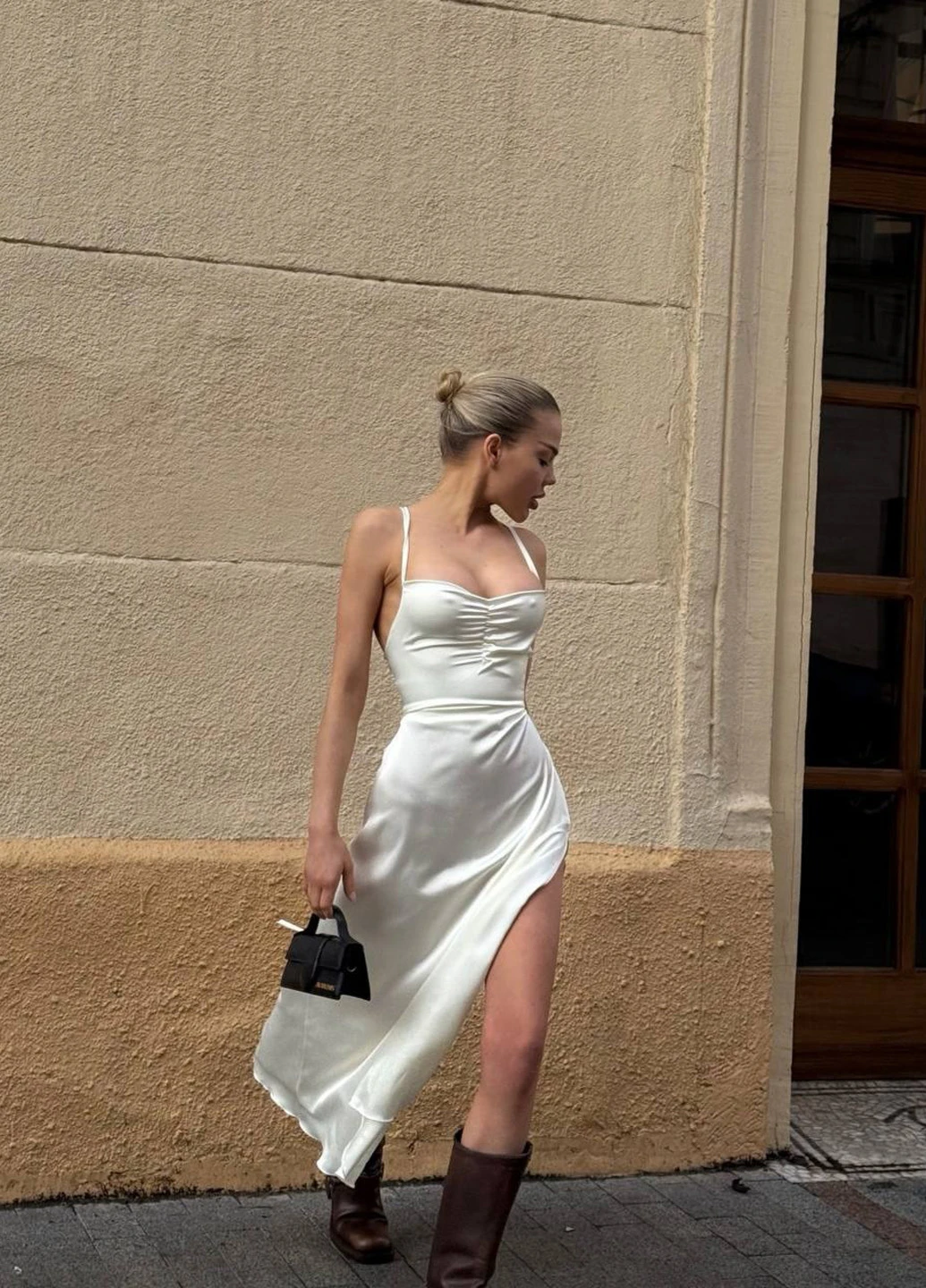 Молочна кежуал, вечірня сукня з відкритою спиною Fashion однотонна